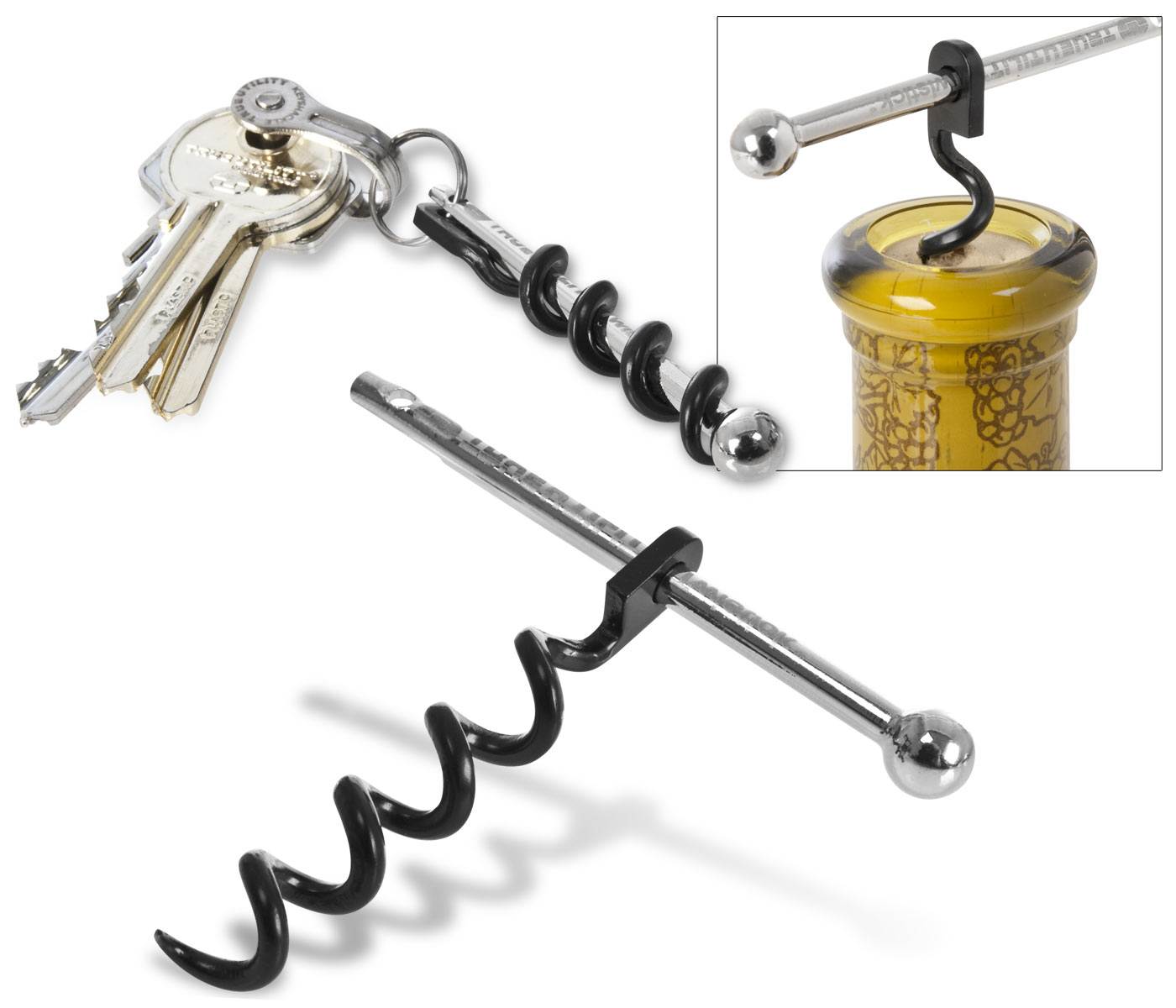 World’s Smallest Corkscrew Hooks On Your Key Ring.