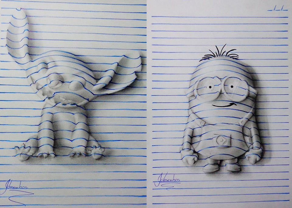 3D Drawing on fake lined paper  Drawings on lined paper, Illusion  drawings, Optical illusion drawing