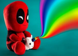 deadpool riding a unicorn plush