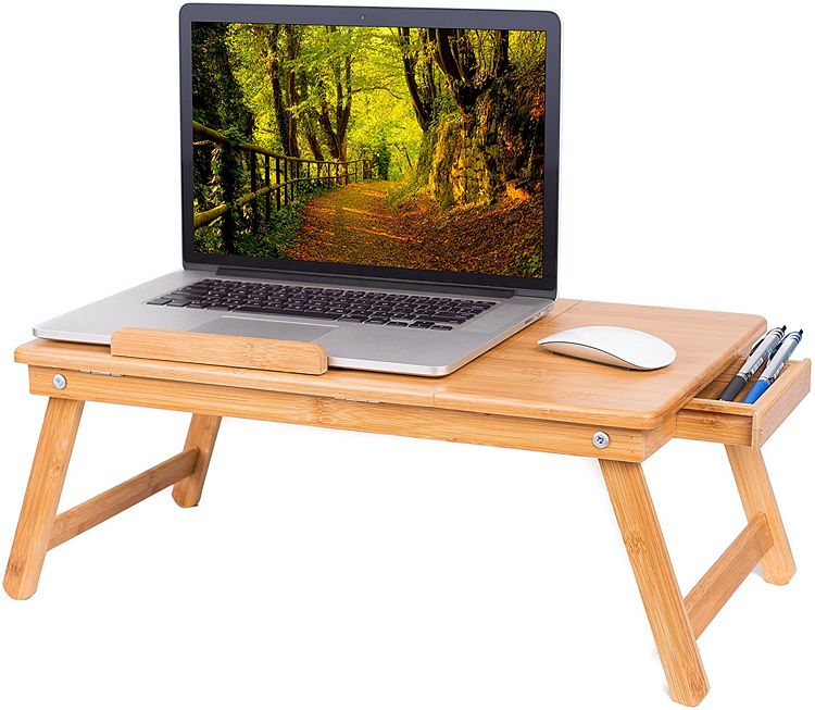 100% Real Bamboo Surface Supports Laptops Up to 17 Inches Hossejoy Lap Desk with Cushions Home Office Lap Top Desk Tray with Tablet or Phone Holder and Device Ledge 