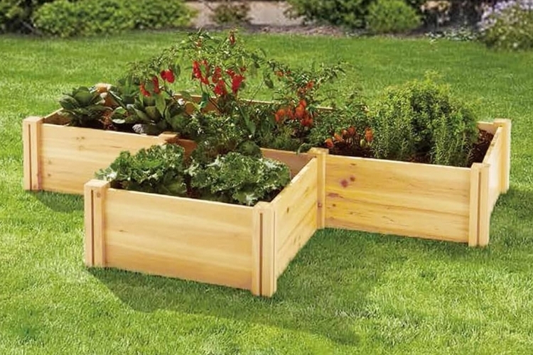 Wooden Four-Cube Self-Contained Raised Bed Garden Planter